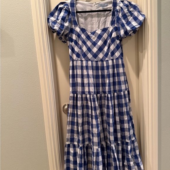 Antonio Melani Amara Gingham Tiered Flounce Hem A-Line Midi Dress - Picture 3 of 8